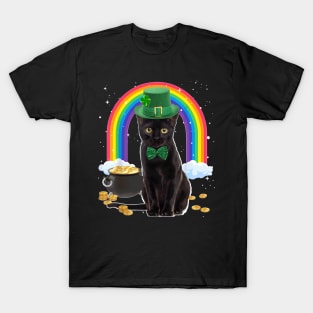 Black Cat St Patricks Day Leprechaun Costume Shamrock Girls T-Shirt